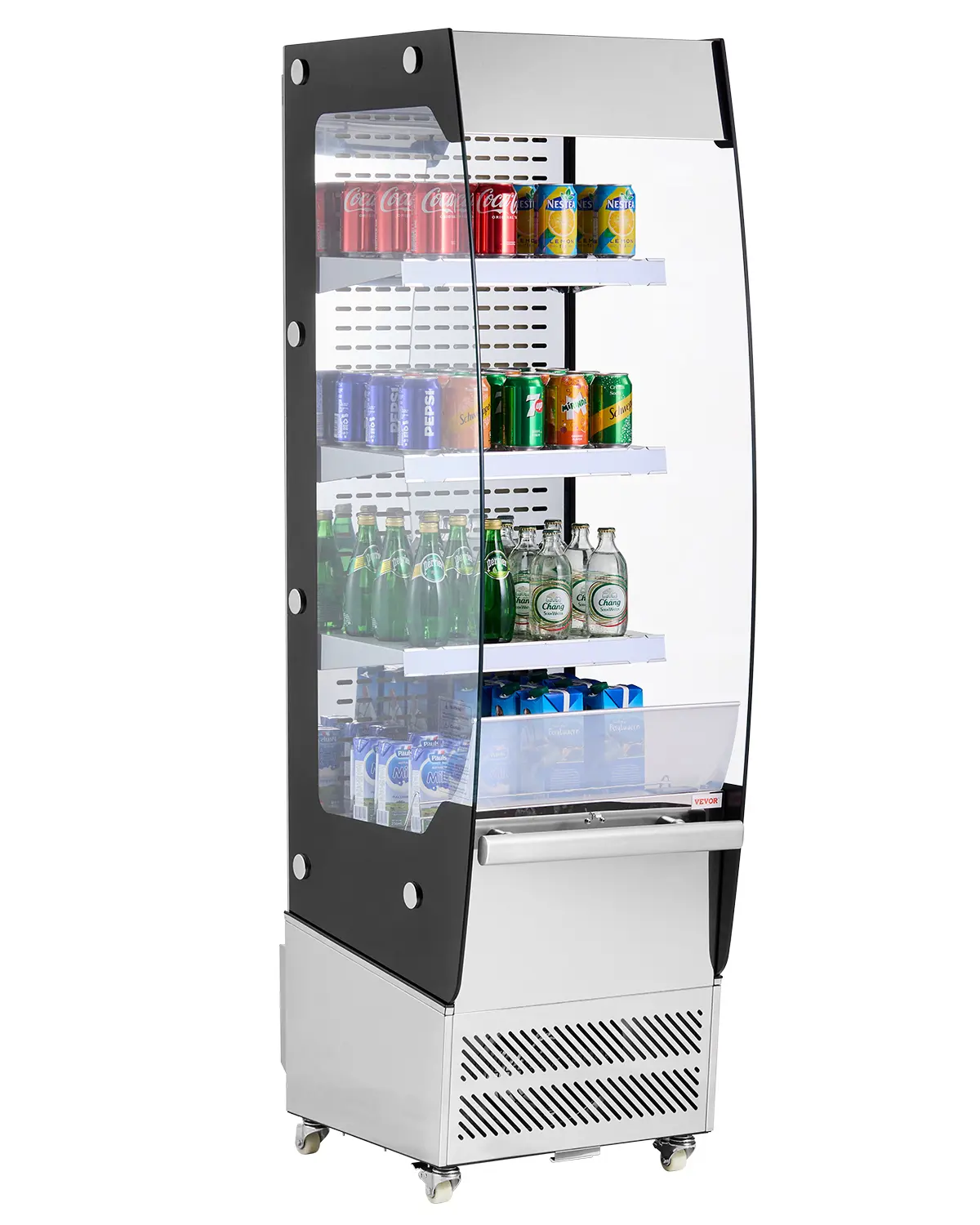 【Summerfinds】VEVOR 7.8cu.ft Open Air Merchandiser, 3-Tier Shelving Commercial Steel Refrigerator with Air Curtain, 4 Swivel Wheels, LED Light, Tempered Glass, Energy & High Efficiency Fridge-Freezers for Restaurants, Stores, Commercial Refrigerator