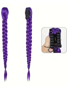 Long Synthetic Fiber Braided Wig with Clip-In Ponytail, Synthetic Braids, Perfect for Role Play Halloween Christmas, Party Style Hair Accessory