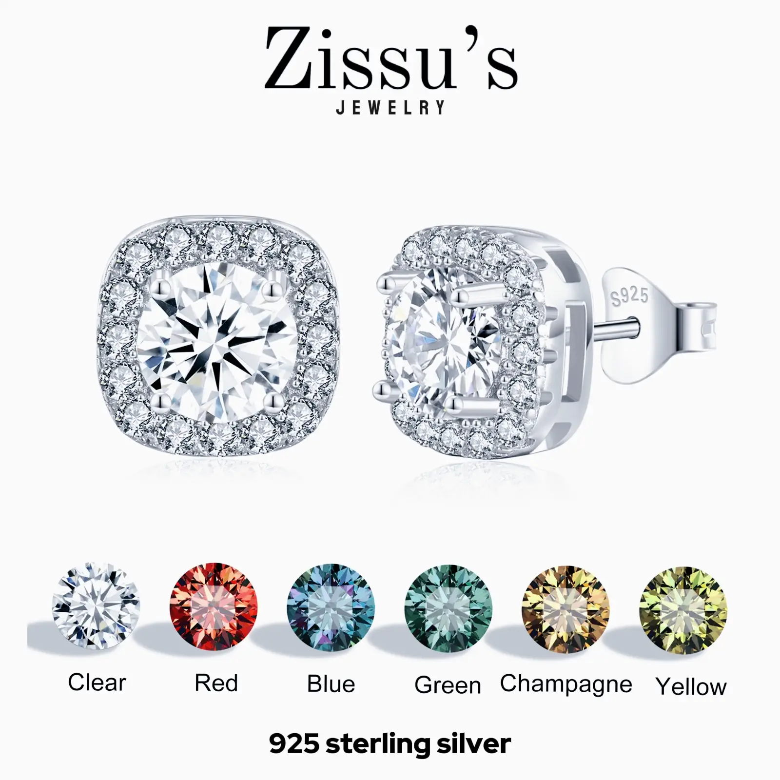 Synthetic Moissanite Earrings 925 Sterling Silver Earrings for Women men, 0.5-2ct All Kinds of Colors VVS1 Clarity Grade Daily Jewelry Gift party We