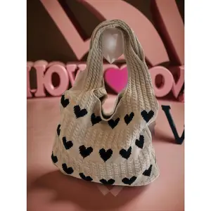 Women's Heart Pattern Crochet Tote - Large 2026 Summer Beach Bag, High-Quality Chic Casual Trendy Purses, Sports & Outdoor Gym Accessory for Daily Use tiktokshopspringglowup,summervibes outdoorfun