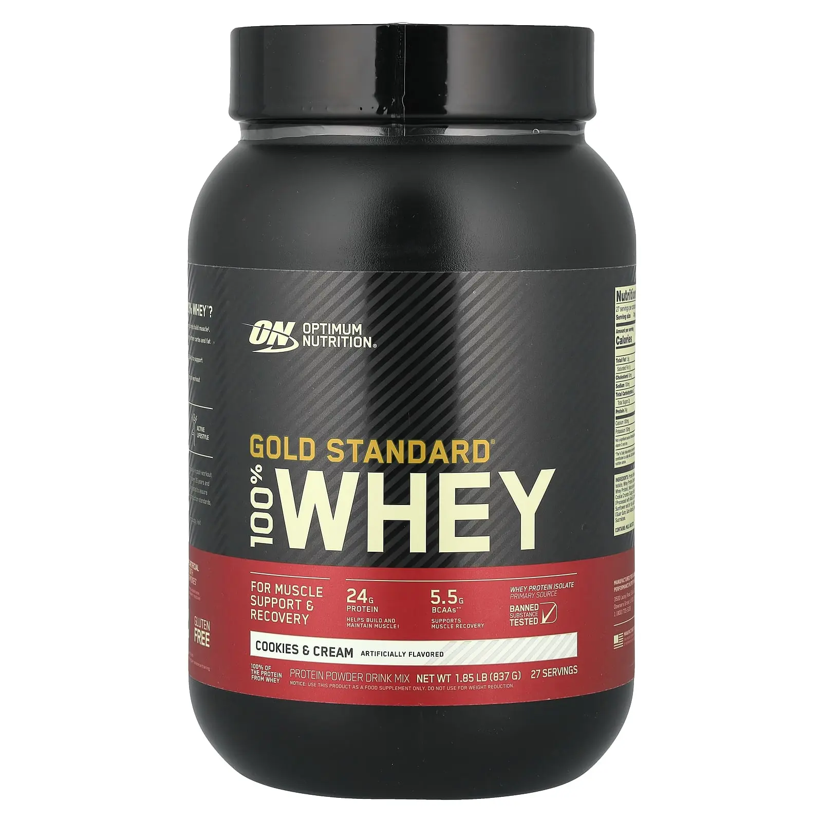 Optimum Nutrition Gold Standard® 100% Whey, Cookies & Cream, 1.85 lb (837 g) Optimum Nutrition Gold Standard® 100% Whey, Cookies & Cream, 1.85 lb (837 g)