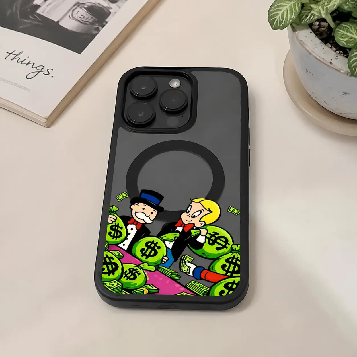 GlamCase Cartoon Money Bag Protective Smartphone Cover - Magnetic Acrylic Shell Hard-Shell for iPhone 17/16/15/14Plus/14/13/12/11 Plus Pro Max, Anti-Yellowing, Fade Resistant, Anti-Drop, Scratch-Resistant, Camera Protection, Mobile Tech Accessories-MKLCXK