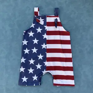 Blue star red stripe baby boy 4th of July romper