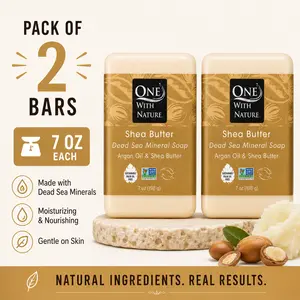 Pack of 2 - With Nature Dead Sea Mineral Bar Soap, Shea Butter, Argan Oil, 7 oz (198 g) Each, Scent-Free, 100% Authentic Body Care Cleanser for Bath & Shower