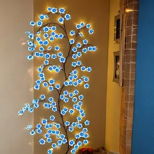 1pc Blue Cherry Blossom Vines with 72 LED Lights, Measuring 59.06inch in Length, Ideal for Embellishing Walls in Living Rooms, Celebrations, Birthdays, Weddings, Holidays, Festivals, Valentine'S Day, Mother'S Day, And Easter