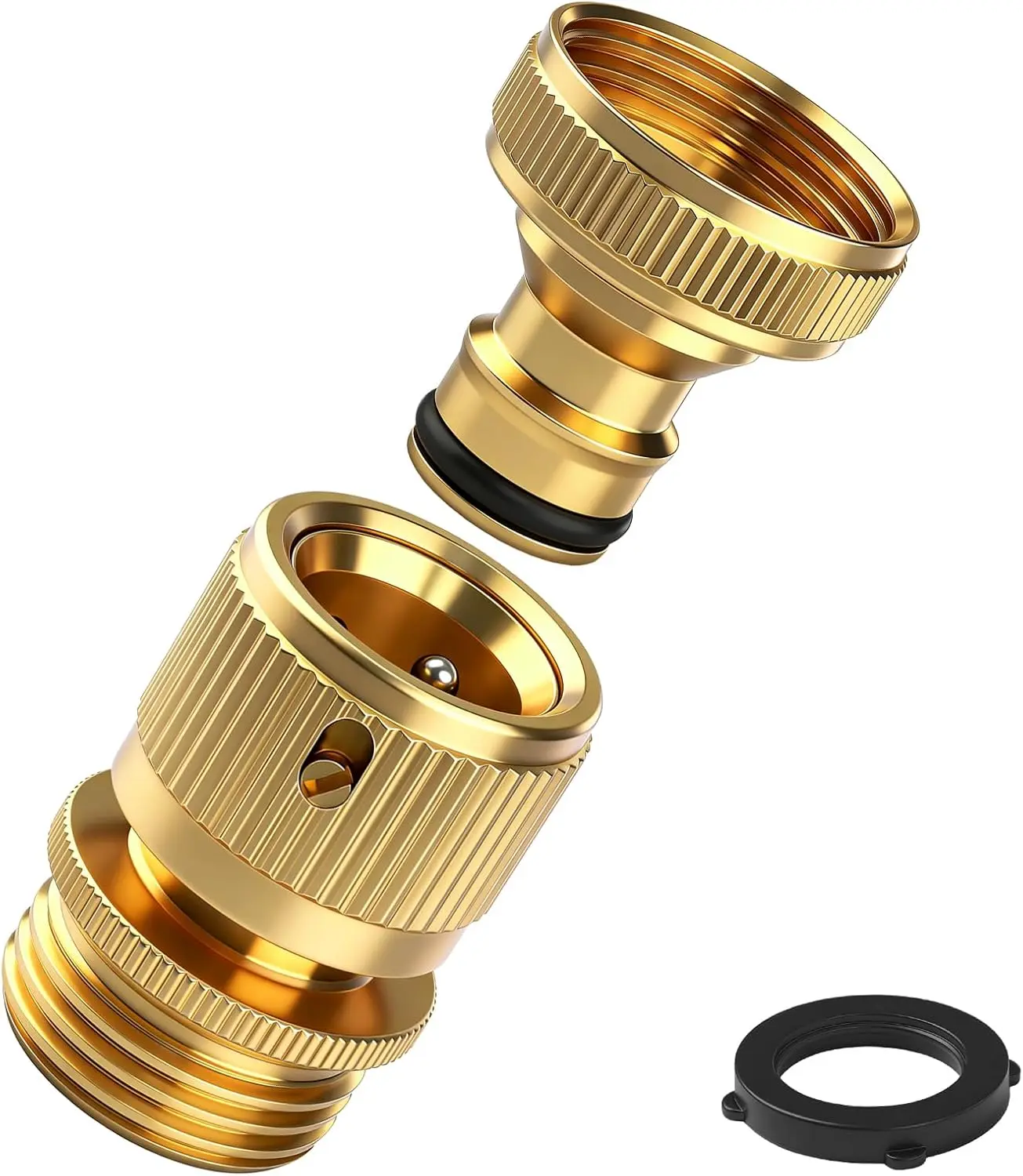 Garden Hose Quick Connect Fitting, 3/4 Inch GHT Solid Brass Quick Release Hose Connector, Leak-Proof Hose Quick Connect Fittings up to 200 PSI, Heavy Duty Male & Female Set