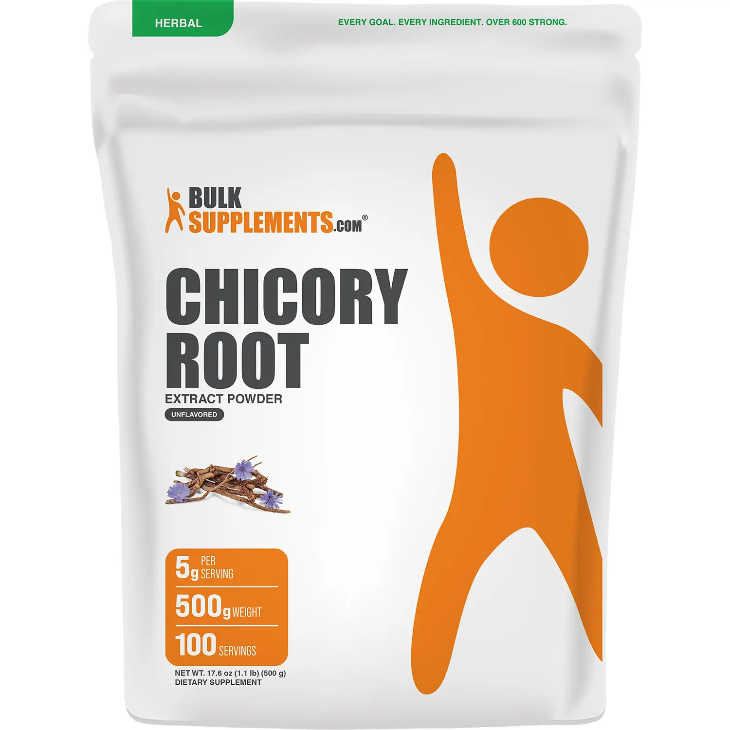 BulkSupplements Chicory Root Extract Powder - Health Herbal Dietary Supplement, Edible, Natural Antioxidants, Fiber, Gut Health Powdered Supplement Drink Mix, 500g, 5g per Serving