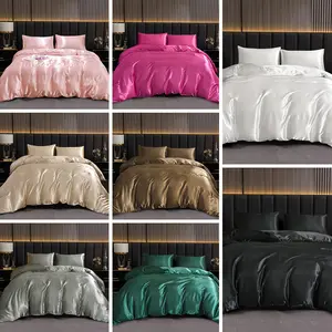 3pcs Satin Down Comforter Set, Luxurious Silky Solid Color Bedding Set, Soft and Comfortable Down Comforter Cover, Bedroom, Guest Room (1 * Down Comforter Cover + 2 * Pillowcases, Core Not Included)
