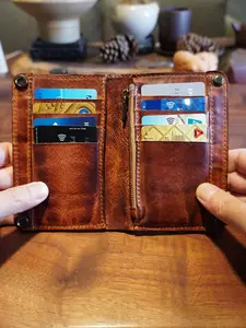 Large Capacity Leather Wallet - Handmade Vegetable Tanned | Metal Zipper, Multi Card Slots for Cash/Cards/Change, Trifold Card Holder