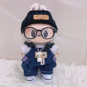17cm Labubu Doll Clothes Set 6PCS – Fashion Hat, Glasses, denim overalls, Shoes & Necklace Accessories (Labubu Not Included)