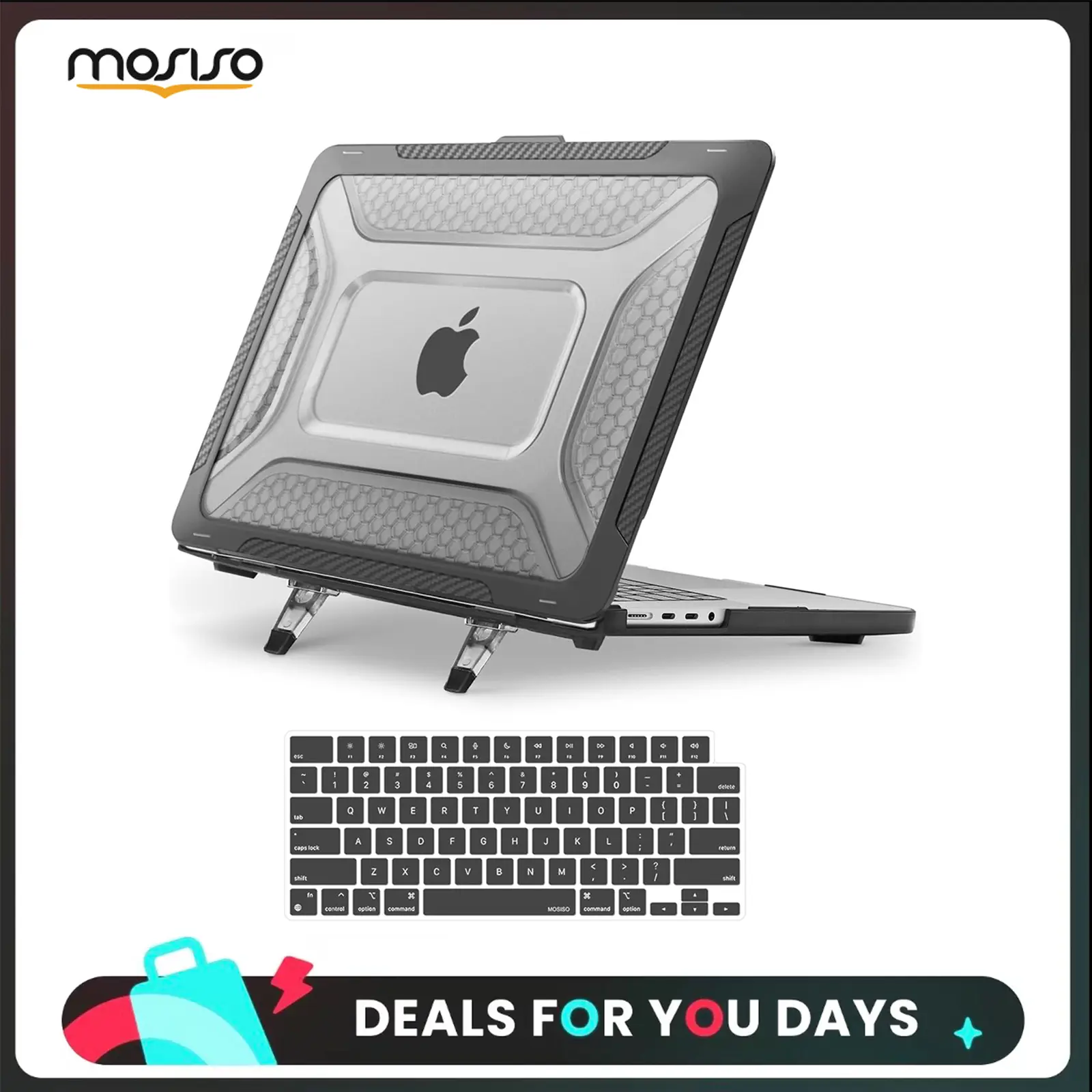 MOSISO Compatible with MacBook Pro 16 inch Case M5 M4 M3 M2 M1 2026-2021 A3429 A3428 A3403 A3186 A2991 A2780 A2485, 2 in 1 Kit Honeycomb Shockproof TPU Bumper Shell with Fold Kickstand,