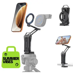 OMOTON TP02 Pro Magnetic Phone Holder for Vlogging, Content Creator Essentials with 1/4" Screw, Arca-swiss, Adjustable Metal Cellphone Mount phone stand & Selfie Stick for iPhone&Samsung,Summervibes,summerwins