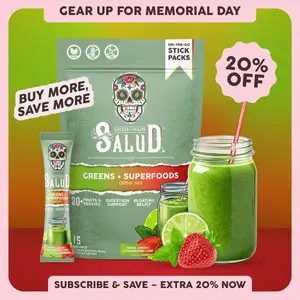 Salud 2-in-1 [Greens + Superfoods] Daily Greens Drink Mix, Agua Fresca, Gut Health & Bloating Support, Probiotics & Prebiotics, Vegan, Non-GMO, Easy-to-Drink Greens Powder (15 Servings)