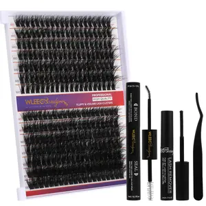 Wleec Beauty 3D-Multi-layered Lash Extension Kit 60D 80D Thick Lash Clusters, 40D 50D 3D-Multi-layered Lash Clusters Wispy wiith Lash Bond and Seal, Lash Remover, 280PCS Volume D Curl Individual Lashes Wispy Mixed 10-18mm DIY Eyelash Extension Kit at Home