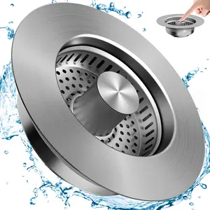 Kitchen Sink Drain Strainer 3 in 1 304 Stainless Steel Pop Up Stopper Combo, Anti-Clogging Design, US Standard 3-1/2 Inch Drain Filter, Eco-Friendly