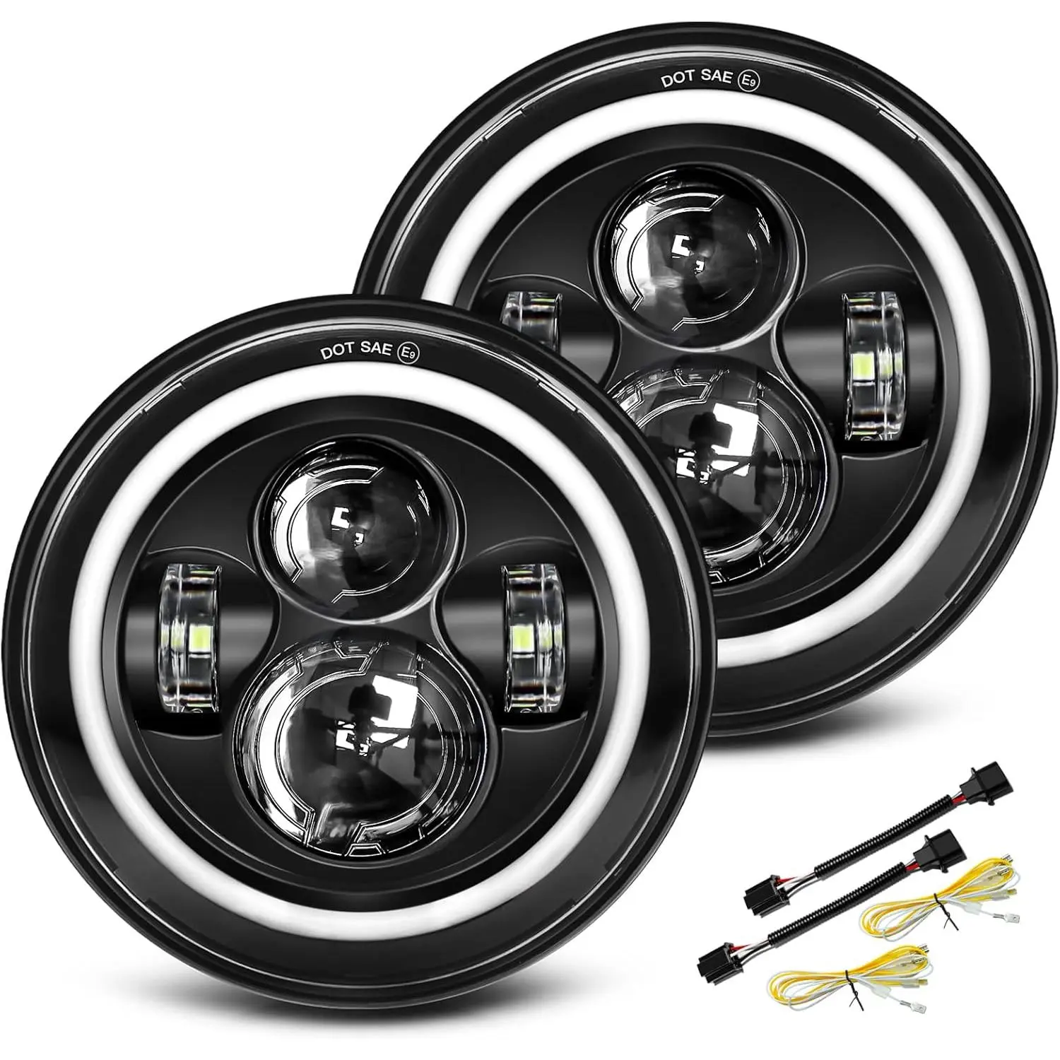 Black 2-piece 7inch LED Headlight Round DOT Certification H6024 LED Headlight Daytime Running Light Turn Signal Light Compatible with Jeep Wrangler JK TJ CJ and Mita and Chevrolet S3 and Hummer H1 H2, Led Light, Car