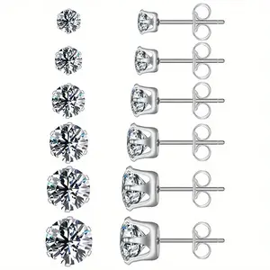 6 Pairs Synthetic Moissanite Stud Earring Set,Stud Earrings Set Earring For Women and Men
