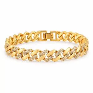 Gold Crystal Cuban Link Bracelet for Women, Chunky Chain Bracelet, Sparkling Fashion Jewelry Gift #067