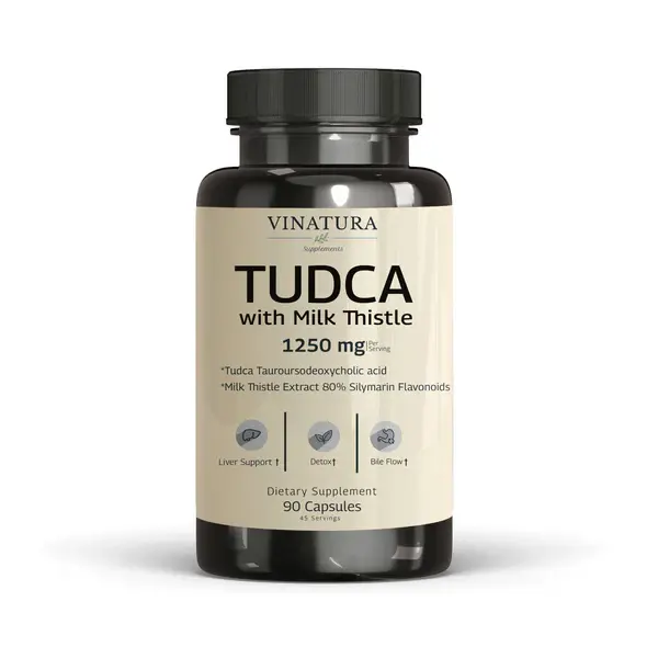 Vinatura TUDCA with Milk Thistle 1250mg - Liver Support, Liver Health, Gallbladder Supplement, 90 Capsules, Made in the USA Healthcare Natural Edible Fitness