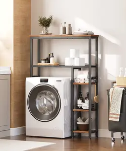 HOOBRO Over The Toilet Storage Shelf, 5-Tier Industrial Bathroom Organizer, Bathroom Space Saver with Toilet Paper Holder, Toilet Storage Rack, Small Spaces, Rustic Brown and Black #SummerVibes