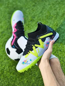 Sporty Men's Colorblock Lace Up Soccer Shoes, Athletic Shoes, Sports Football Shoes, Breathable Comfortable Spiked Football Shoes, Football Boots, Professional Football Cleats for Outdoor Training & Competition
