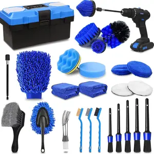 27PCS Car Detailing Kit, Car Cleaning Kit with Detailing Brushes & Drill Brush Set, Interior Exterior Car Wash Supplies, Wheel Tire Cleaning Tools, Auto Cleaning Accessories