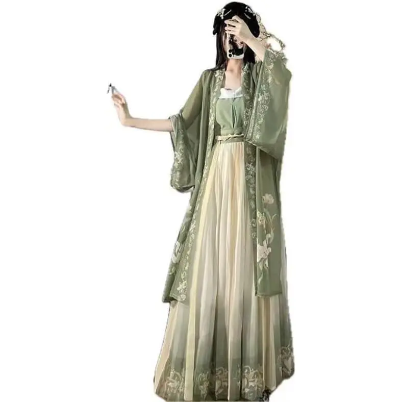 Women's Elegant Hanfu Set, 3-Piece Original Vintage Song Dynasty Costume with Gradient Jacket, Camisole and Pleated Wrap Skirt for Birthday