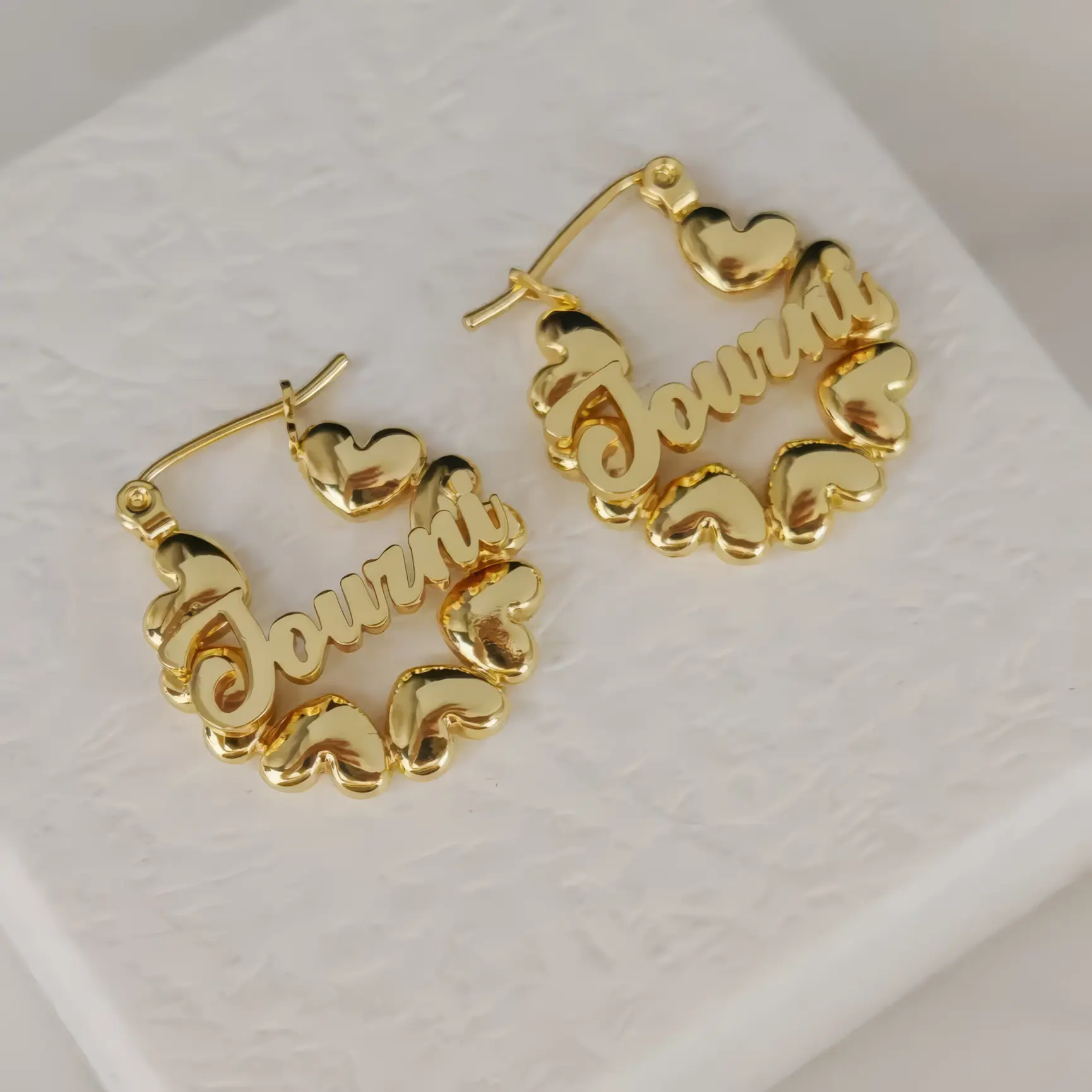 StyleStori - Personalized Name Earrings 18K Gold Plated Heart Hoops Custom Stainless Steel Jewelry Unisex Fashion Accessory