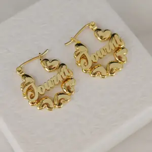 StyleStori - Personalized Name Earrings 18K Gold Plated Heart Hoops Custom Stainless Steel Jewelry Unisex Fashion Accessory