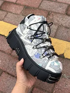 Thick Sole Punk Casual Shoes, Metal Decorative Lace-Up Combat Shoes, Fashionable Women's Printed Sneakers, Gothic Platform Thick Bottom Shoes, Men's Designer Shoes, Walking Shoes