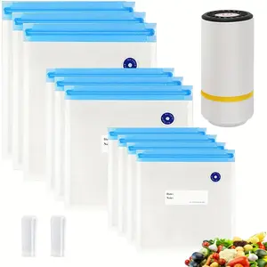 Household kitchen handheld electric vacuum machine and food vacuum storage bag, 3 sizes vacuum sealed zipper bag and 1 package of electric pump, 3 in 1 large, medium and small vacuum zipper bag for storage