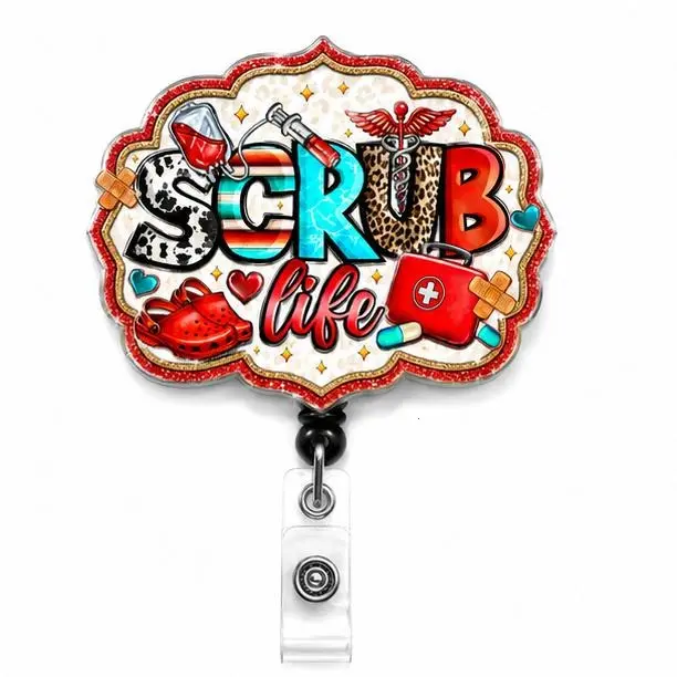 SCRUB Life Badge Reel for Nurses, Retractable ID Badge Holder, Cute Medical Badge Reel for Nursing Professionals