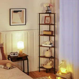 HOOBRO Metal Frame Corner Shelf, Industrial 6-Tier Wall Corner Bookshelf, Plant Display Shelf for Small Spaces, Bedroom, Living Room, Rustic Brown#SpringSale #BigSpringSale