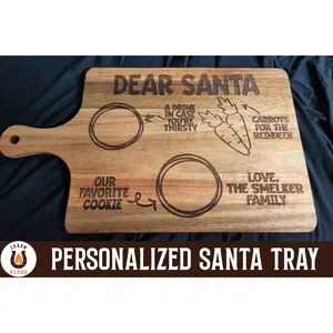 Personalized Santa Tray - Engraved Acacia Wooden Christmas Serving Platter