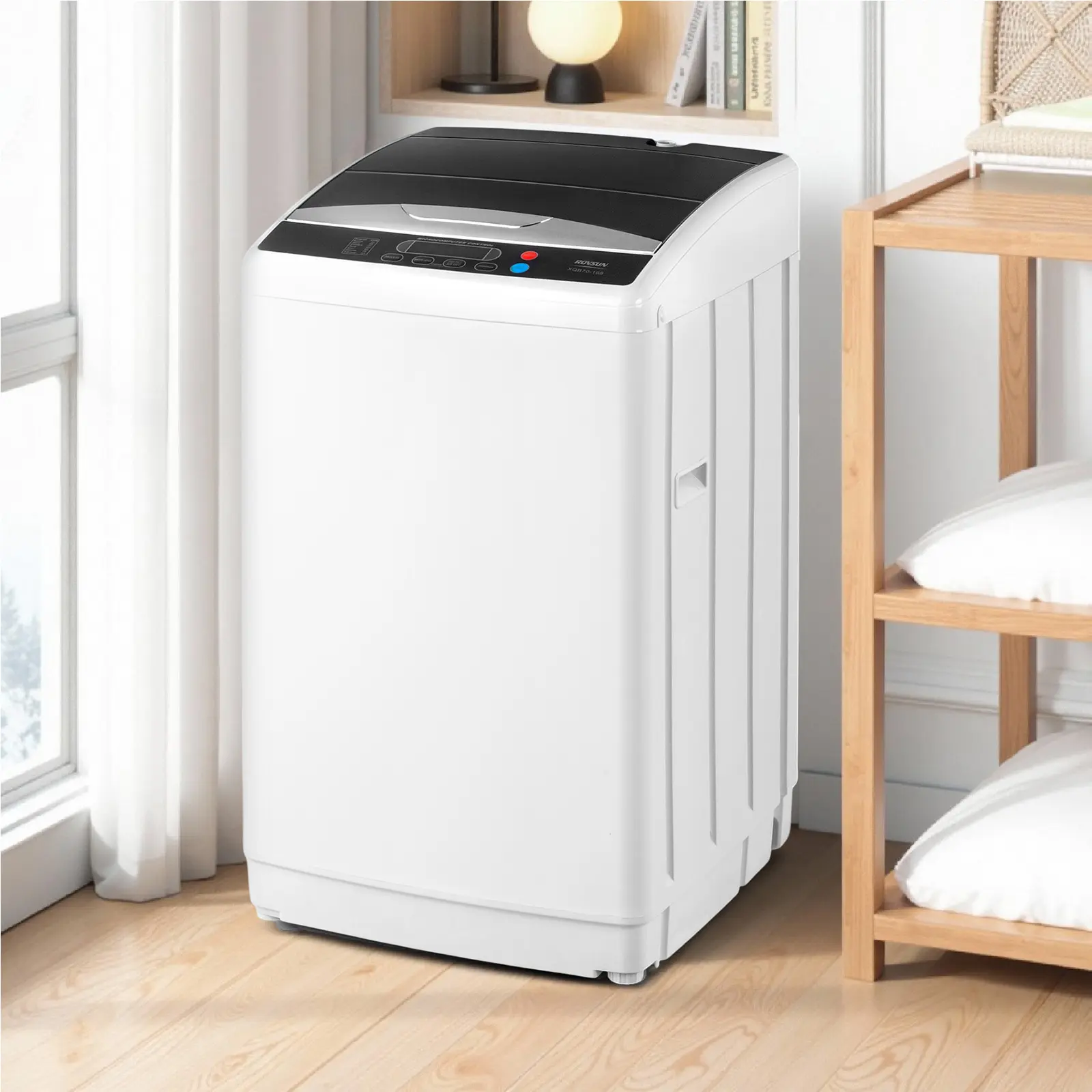 ROVSUN 17.8/25/30LBS Portable Washing Machine, Full-Automatic Electric Laundry Machine with Stainless Steel Drum, 110V Compact Washer, Washer and Spin Dryer Combo with Drain Pump for Apartment, Dorms, RV, 400W