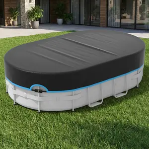 Upgraded Rectangular & Oval Above-Ground Pool cover. Made of tear-resistant Oxford fabric, featuring heavy-duty mechanical latches and straps. Windproof, waterproof, and UV-resistant. Ideal for pools, bathtubs, and hot tubs.