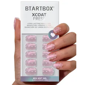 Press On Nails Short - Sugar Pop, Lamp-Curable Polka Dot Glitter Square Press On Nails with Glue and Adhesive Tabs for Women in 16 Sizes - 32 Soft Gel Glue On Nails Kit