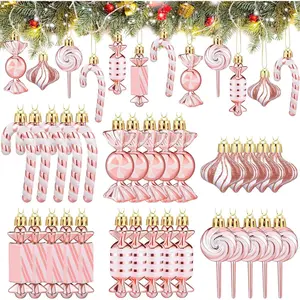 30-Piece Christmas Candy Decorations Peppermint Candy Cane Ornaments Plastic Lollipop Hanging Decor with String Perfect for Christmas Trees, Parties, and Holiday Celebrations (Pink & White Two-Tone)