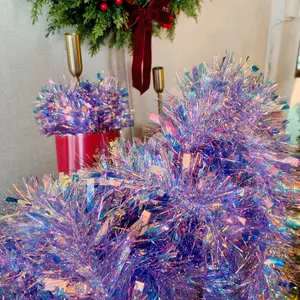 196.85 Inch Rainbow Blue Christmas Garland, Laser Gradient Gloss, Fluffy Texture, Perfect for Christmas Tree, Fireplace, Wreath, Party Decor