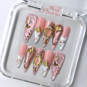 NailPhoria PINK REGALIA - Handmade Press-On Nails | Reusable, Salon-Quality, Long-Lasting, Glossy Design