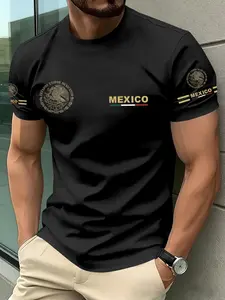 Men's Fashion Short Sleeve T-Shirt, Vintage Mexican Style Print, Round Neck Casual Top, Summer Daily Wear, Loose Fit H-Type, Casual Style Tee, Menswear