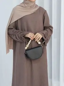 Women's Solid Color Tie Cuff, Elegant Long Sleeve Loose Fit Abaya for Daily Wear, Women's Islamic Clothing for Spring & Fall, Modesty Muslim Clothing, Loose Abayas