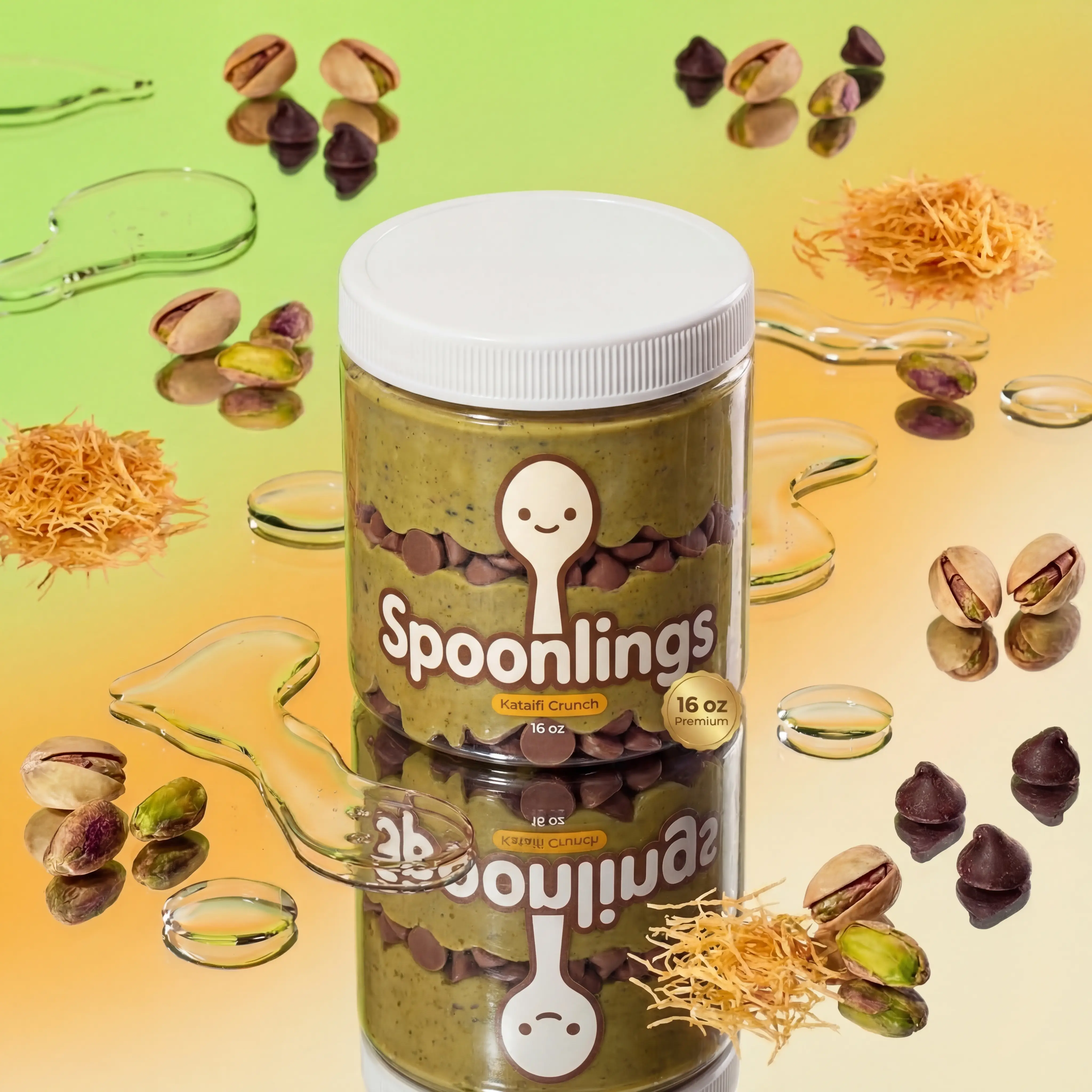 Kataifi Crunch Dubai Chocolate Pistachio Dip by Spoonlings - Pistachio, Tahini & Crispy Kataifi Spread, 16 oz & 8 oz