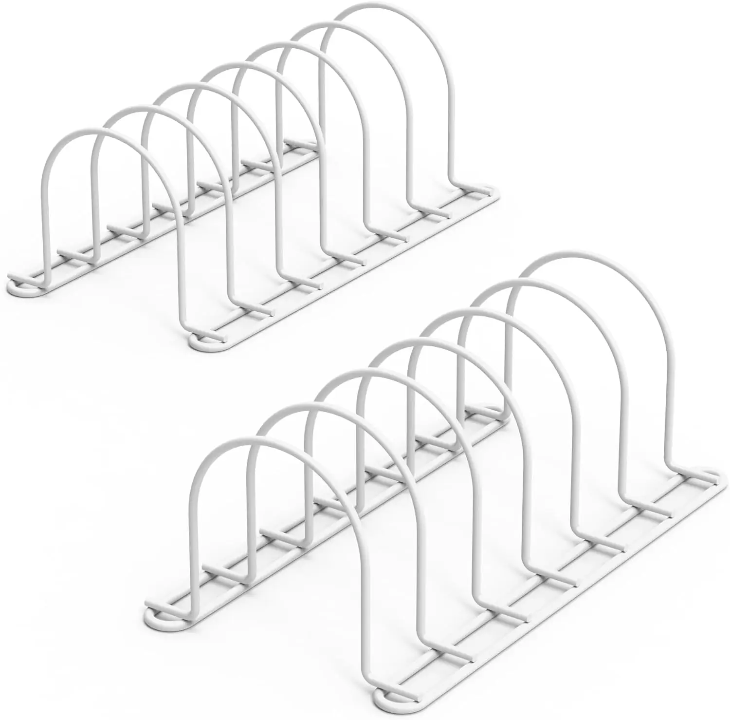 White 2-Pack Sturdy Metal Pot Lid Rack - 10.5" Synthetic Kitchenware Dividers for Plates, Pans, Cutting Boards - Cabinet, Countertop Organizer (Rectangle)