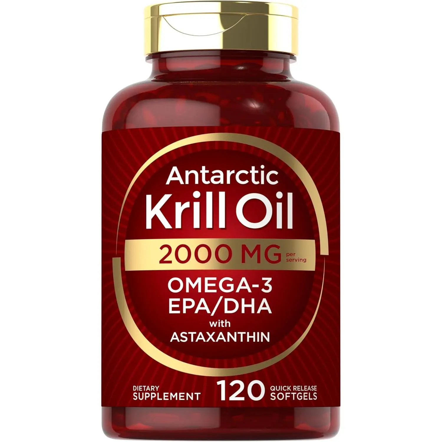 Carlyle Antarctic Krill Oil 2000 mg - 120 Softgels - Omega-3 EPA, DHA, with Astaxanthin Supplement Sourced from Red Krill - Maximum Strength