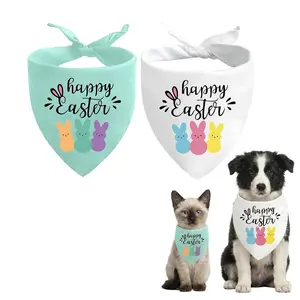 2 Pack Easter Dog Bandanas, Cute Bunny Rabbit Pattern Pet Scarf Bibs, Washable Triangle Dog Kerchiefs Set, Spring Holiday Puppy Costumes