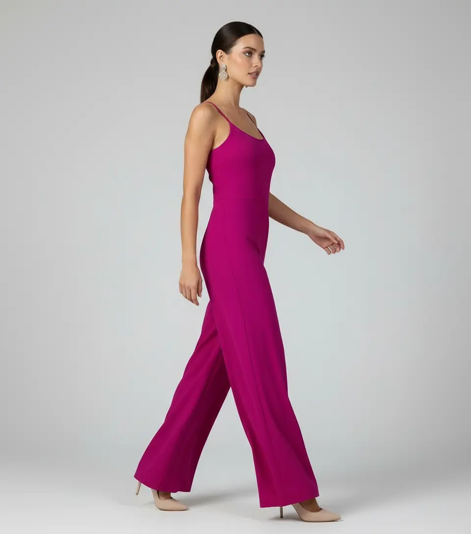 LuLaRoe Women's Leola Solid Fuchsia Jumpsuit, Wide Leg Crepe Spandex Overalls with a Scoop Neck, Pockets & Adjustable Straps, Fit, Sleeveless, Pants, Wide Legs, Ankle Length, Patch Pockets, Hip, Elastic, Casual, Polyester, Elastic Waist