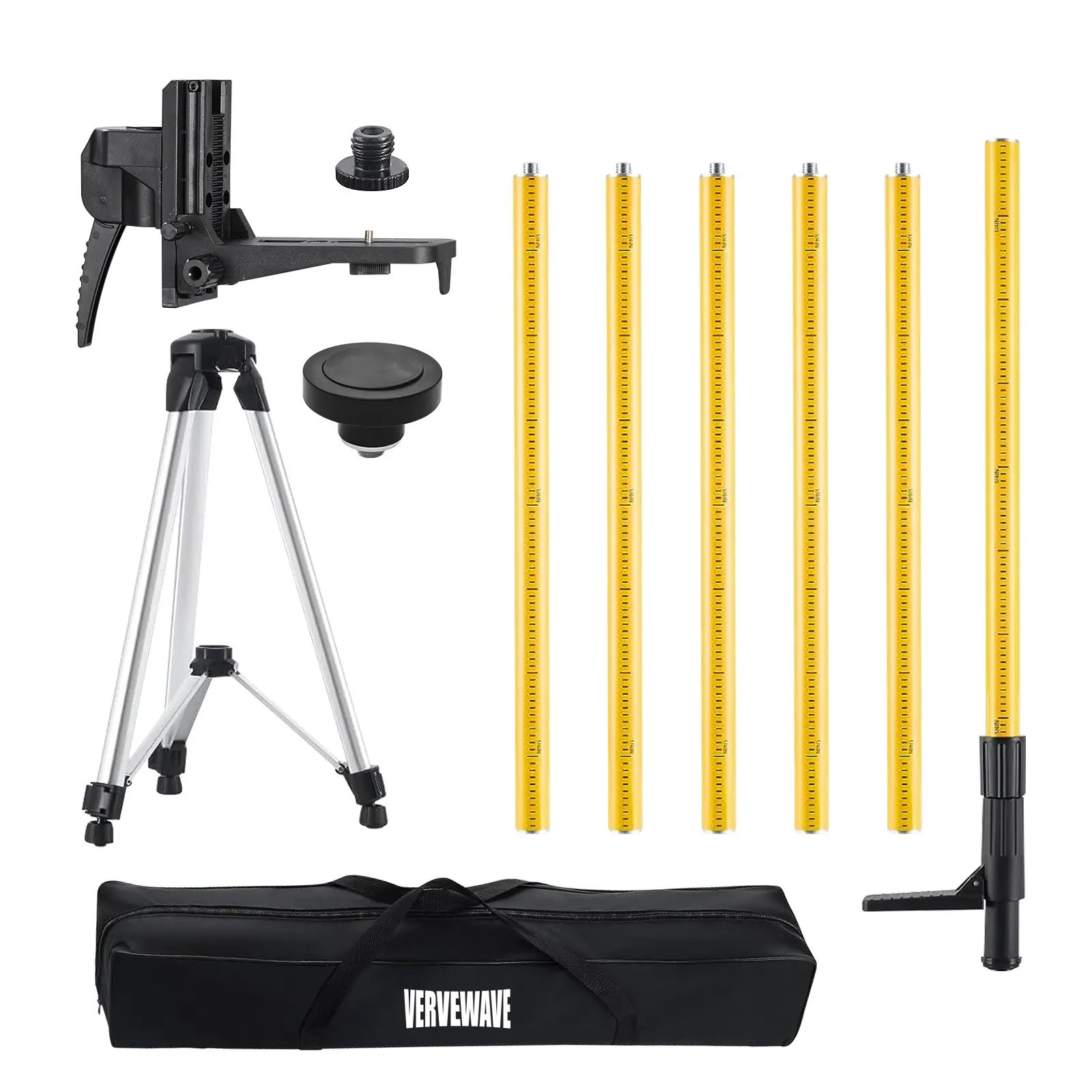VERVEWAVE 13.8Ft Heavy Duty Laser Level Pole with Tripod, Fits DeWalt & Milwaukee Lasers, Spring-Loaded Stand, 1/4" & 5/8" Thread 3D Fine-Tuning Bracket, Bag