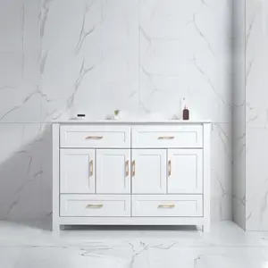 48" White Bathroom Vanity with Ceramic Sink Combo, Abundant Storage Cabinet -4 Soft close doors and 4 drawers