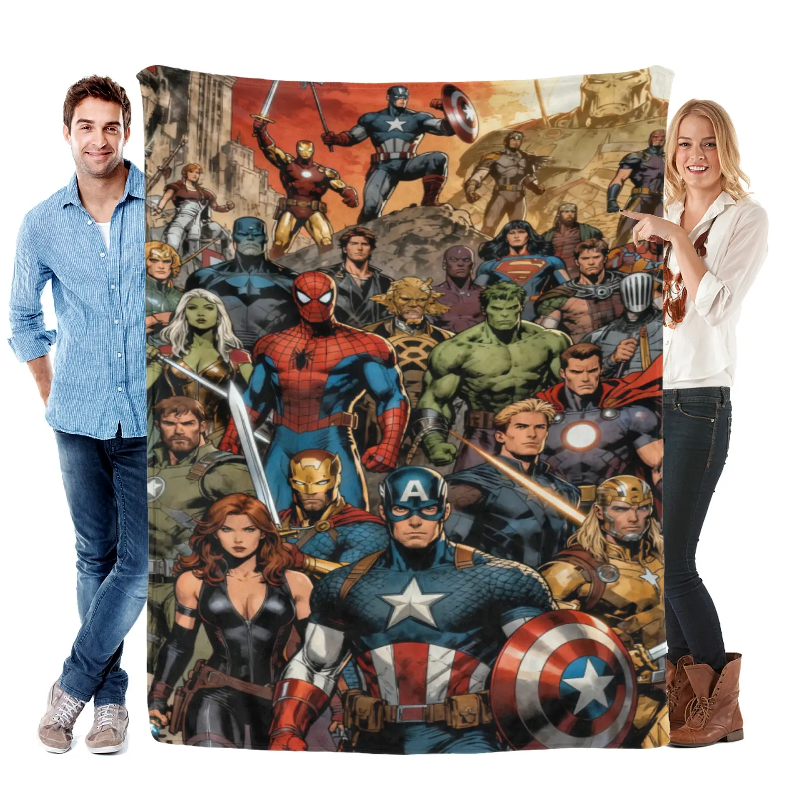 [SummerVibes] Marvel Avengers Assemble Flannel Blanket, Extra Large Ultra Soft Fleece, Skin Friendly And Lightweight, Cool Summer Home Decor For Couch And Bed